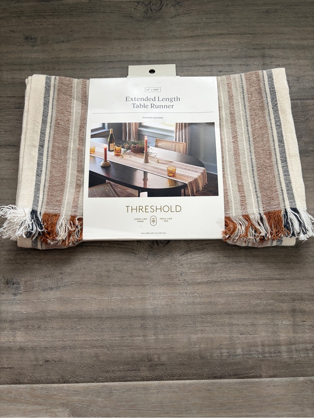 Threshold Cream Table Runner with Brown and Gray Stripes - Extended Length